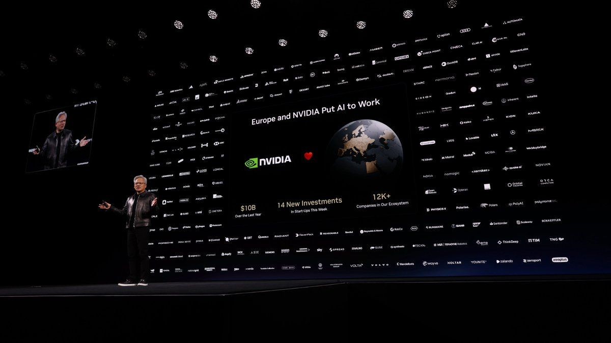 NVIDIA keynote at GTC Berlin 2026. This is NVIDIA’s stage, not Aleria staff.